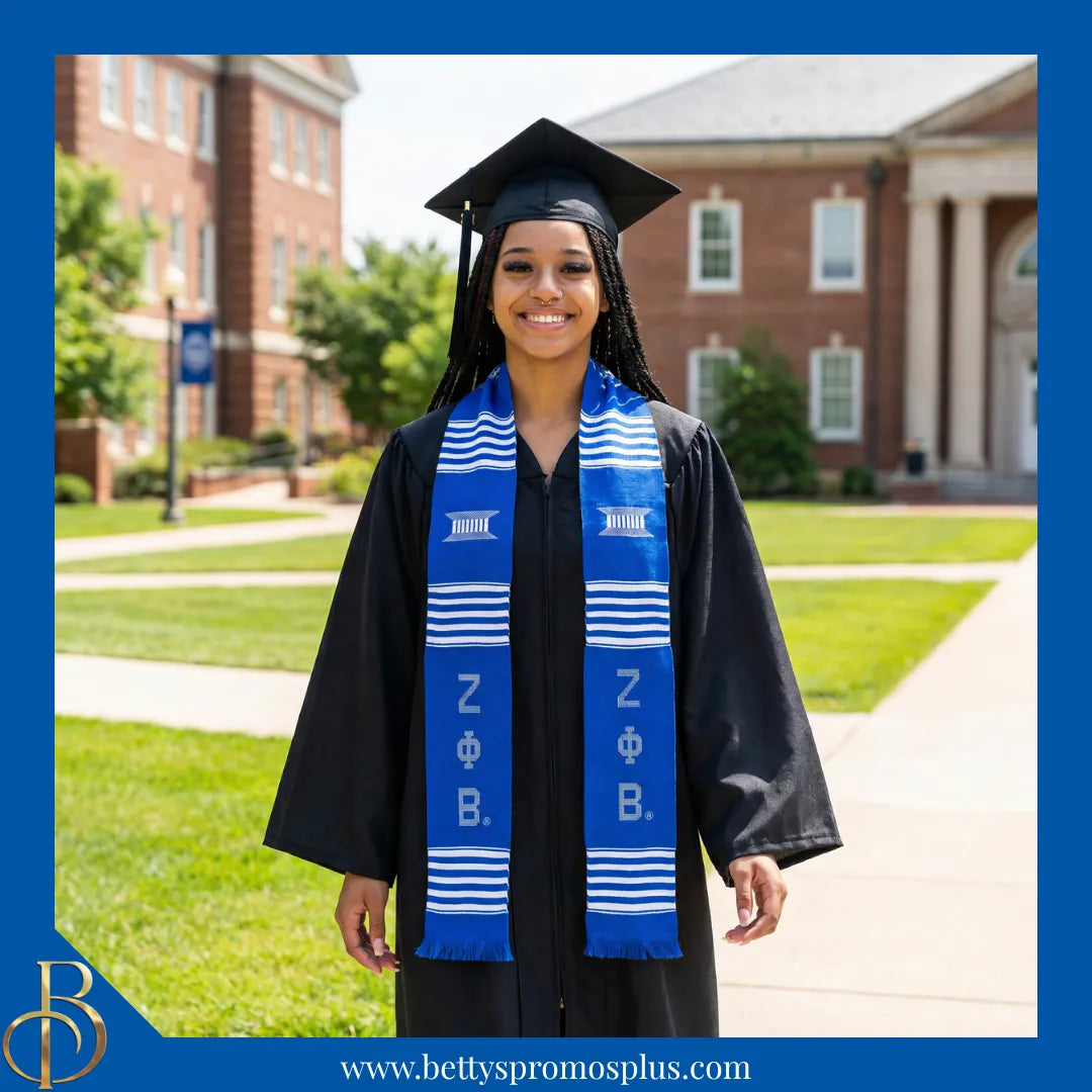 Zeta Phi Beta ΖΦΒ Greek Letters Kente Cloth Graduation Stole-Zeta Phi Beta Paraphernalia-Zeta Phi Beta Graduation Stole-Betty's Promos Plus
