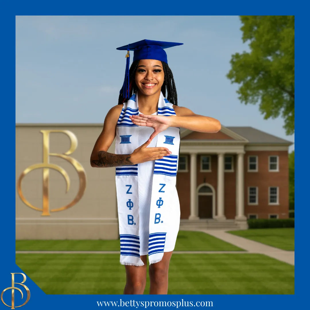 Zeta Phi Beta ΖΦΒ Greek Letters Kente Cloth Graduation Stole-Zeta Phi Beta Paraphernalia-Zeta Phi Beta Graduation Stole-Betty's Promos Plus