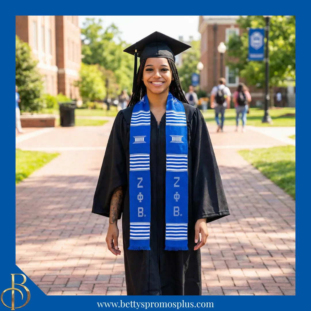 Zeta Phi Beta ΖΦΒ Greek Letters Kente Cloth Graduation Stole-Zeta Phi Beta Paraphernalia-Zeta Phi Beta Graduation Stole-Betty's Promos Plus