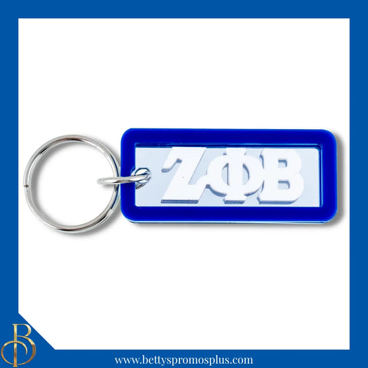 Zeta Phi Beta ΖΦΒ Greek Letters Rectangular Acrylic Mirror Keychain with Blue Trim-Blue-Zeta Phi Beta Paraphernalia-Zeta Phi Beta Keychain-Betty's Promos Plus