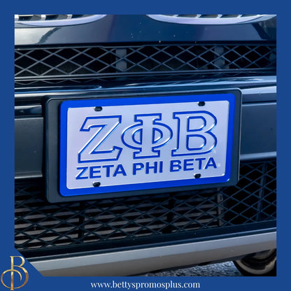 Zeta Phi Beta ΖΦΒ Greek Letters with Zeta Phi Beta Laser Engraved Mirrored Acrylic Auto Tag License Plate-Zeta Phi Beta Paraphernalia-Zeta Phi Beta Auto Tag-Betty's Promos Plus