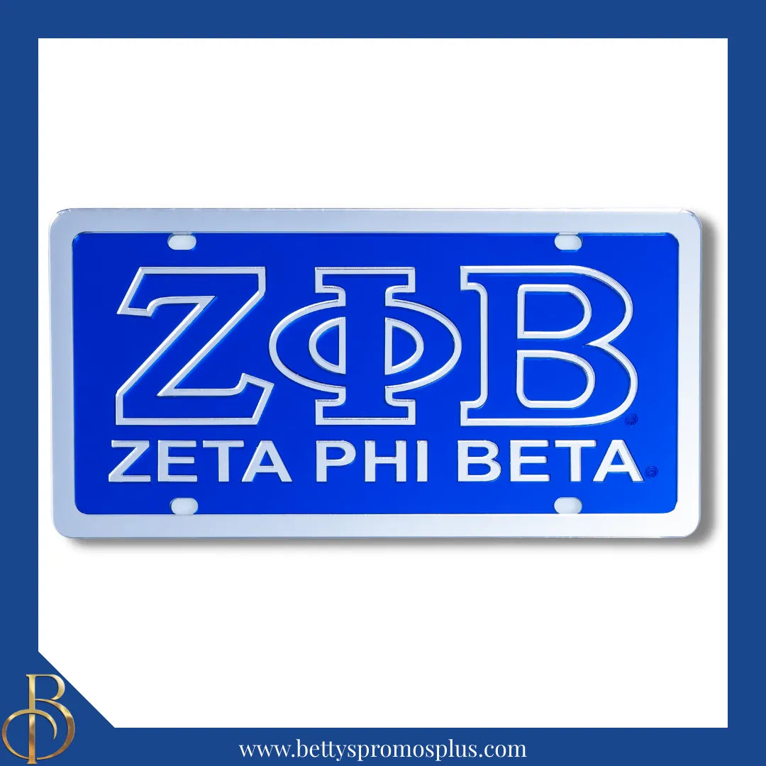 Zeta Phi Beta ΖΦΒ Greek Letters with Zeta Phi Beta Laser Engraved Mirrored Acrylic Auto Tag License Plate-Zeta Phi Beta Paraphernalia-Zeta Phi Beta Auto Tag-Betty's Promos Plus
