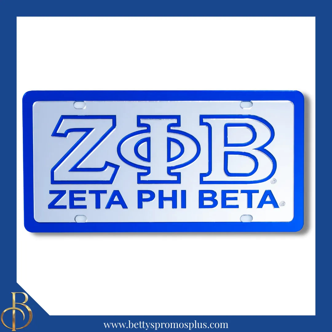 Zeta Phi Beta ΖΦΒ Greek Letters with Zeta Phi Beta Laser Engraved Mirrored Acrylic Auto Tag License Plate-Zeta Phi Beta Paraphernalia-Zeta Phi Beta Auto Tag-Betty's Promos Plus