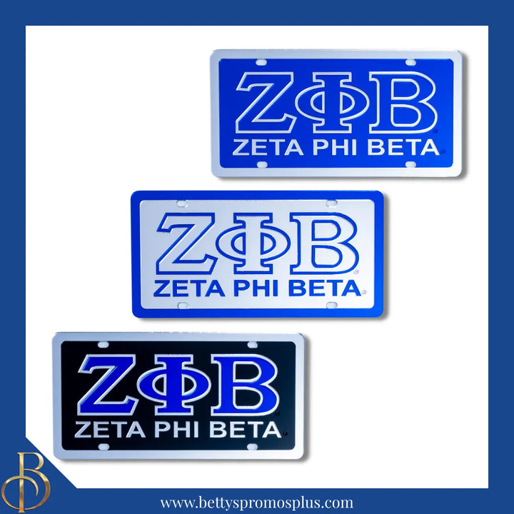 Zeta Phi Beta ΖΦΒ Greek Letters with Zeta Phi Beta Laser Engraved Mirrored Acrylic Auto Tag License Plate