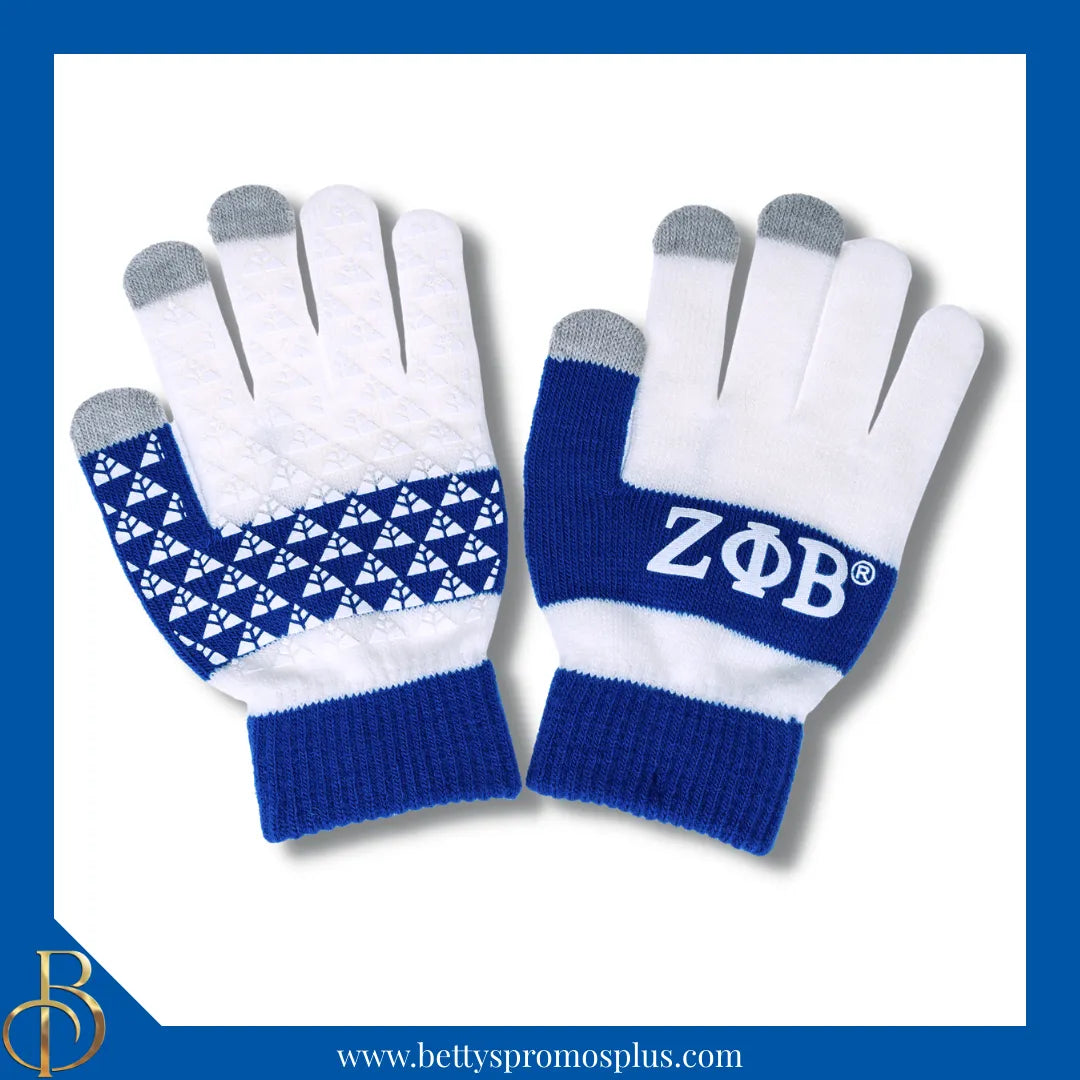 Zeta Phi Beta ΖΦΒ Knit Touch Screen Gloves-Blue-Zeta Phi Beta Paraphernalia-Zeta Phi Beta Gloves-Betty's Promos Plus
