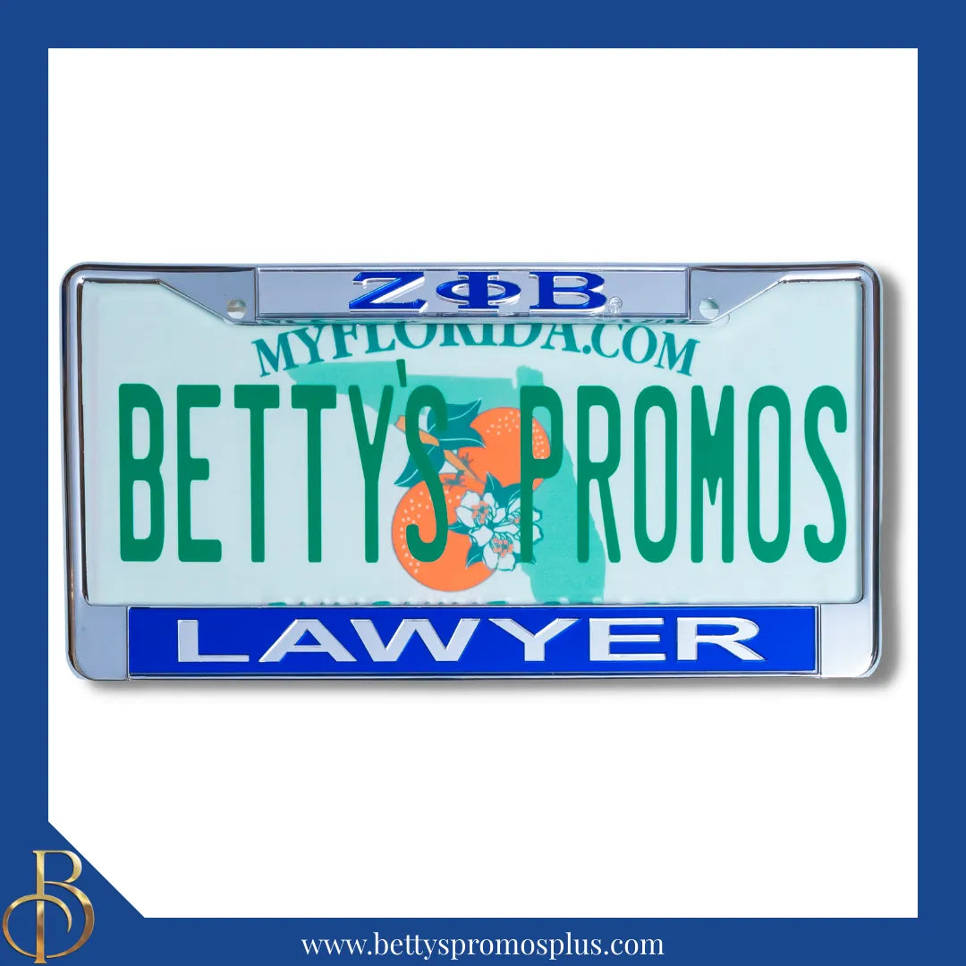 Zeta Phi Beta ΖΦΒ Lawyer Chrome Laser Engraved Mirrored Acrylic Auto Tag License Plate Frame-Silver Top-Blue Bottom-Zeta Phi Beta Paraphernalia-Zeta Phi Beta Auto Tag Frame-Betty's Promos Plus