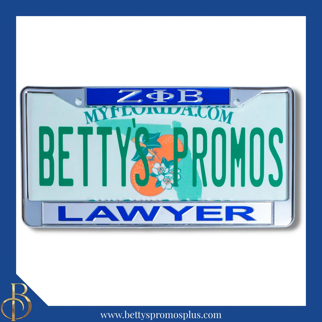 Zeta Phi Beta ΖΦΒ Lawyer Chrome Laser Engraved Mirrored Acrylic Auto Tag License Plate Frame-Zeta Phi Beta Paraphernalia-Zeta Phi Beta Auto Tag Frame-Betty's Promos Plus