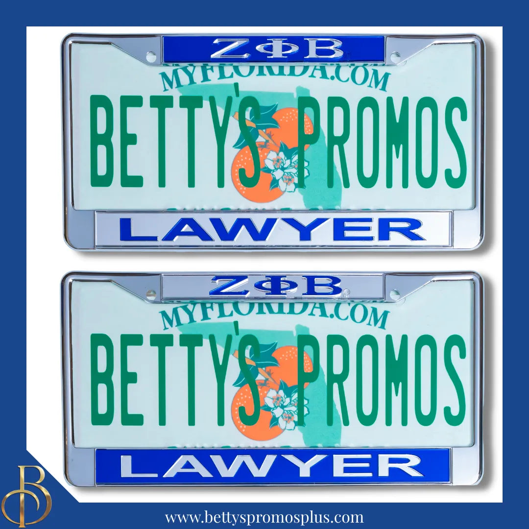 Zeta Phi Beta ΖΦΒ Lawyer Chrome Laser Engraved Mirrored Acrylic Auto Tag License Plate Frame-Zeta Phi Beta Paraphernalia-Zeta Phi Beta Auto Tag Frame-Betty's Promos Plus