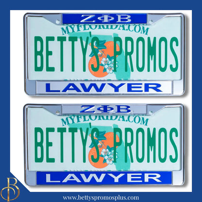 Zeta Phi Beta ΖΦΒ Lawyer Chrome Laser Engraved Mirrored Acrylic Auto Tag License Plate Frame-Zeta Phi Beta Paraphernalia-Zeta Phi Beta Auto Tag Frame-Betty's Promos Plus