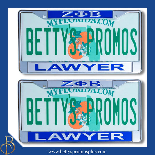 Zeta Phi Beta ΖΦΒ Lawyer Chrome Laser Engraved Mirrored Acrylic Auto Tag License Plate Frame-Zeta Phi Beta Paraphernalia-Zeta Phi Beta Auto Tag Frame-Betty's Promos Plus