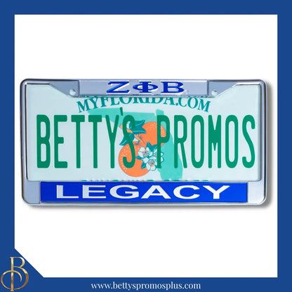 Zeta Phi Beta ΖΦΒ Legacy Chrome Laser Engraved Mirrored Acrylic Auto Tag License Plate Frame-Silver Top-Blue Bottom-Zeta Phi Beta Paraphernalia-Zeta Phi Beta Auto Tag Frame-Betty's Promos Plus