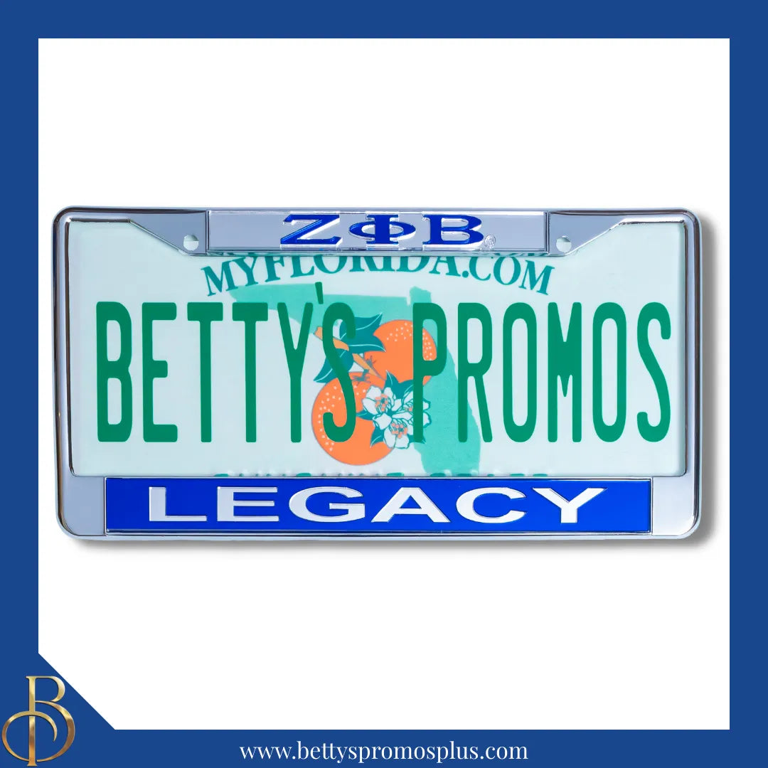 Zeta Phi Beta ΖΦΒ Legacy Chrome Laser Engraved Mirrored Acrylic Auto Tag License Plate Frame-Zeta Phi Beta Paraphernalia-Zeta Phi Beta Auto Tag Frame-Betty's Promos Plus