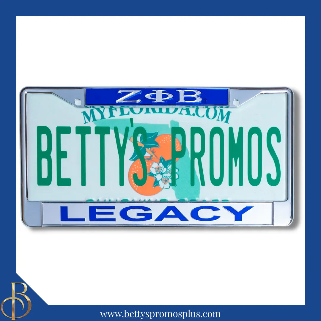 Zeta Phi Beta ΖΦΒ Legacy Chrome Laser Engraved Mirrored Acrylic Auto Tag License Plate Frame-Zeta Phi Beta Paraphernalia-Zeta Phi Beta Auto Tag Frame-Betty's Promos Plus