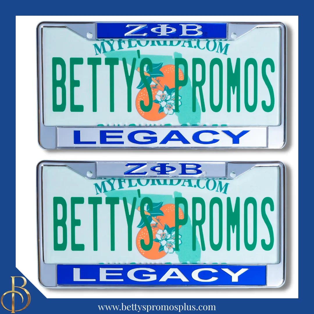 Zeta Phi Beta ΖΦΒ Legacy Chrome Laser Engraved Mirrored Acrylic Auto Tag License Plate Frame-Zeta Phi Beta Paraphernalia-Zeta Phi Beta Auto Tag Frame-Betty's Promos Plus