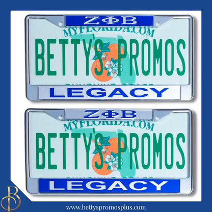 Zeta Phi Beta ΖΦΒ Legacy Chrome Laser Engraved Mirrored Acrylic Auto Tag License Plate Frame-Zeta Phi Beta Paraphernalia-Zeta Phi Beta Auto Tag Frame-Betty's Promos Plus