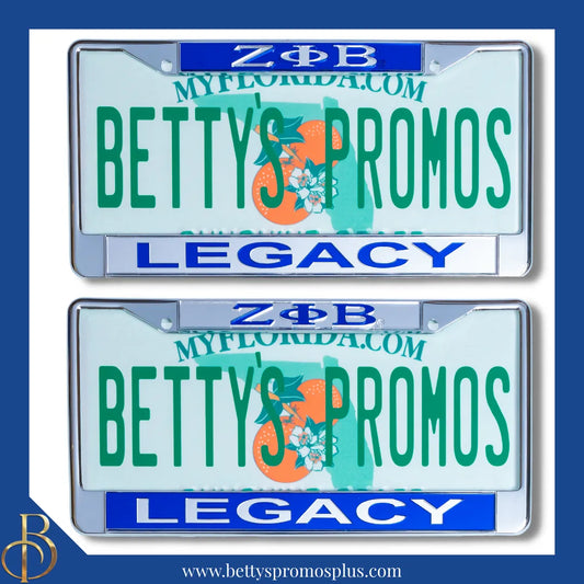 Zeta Phi Beta ΖΦΒ Legacy Chrome Laser Engraved Mirrored Acrylic Auto Tag License Plate Frame-Zeta Phi Beta Paraphernalia-Zeta Phi Beta Auto Tag Frame-Betty's Promos Plus