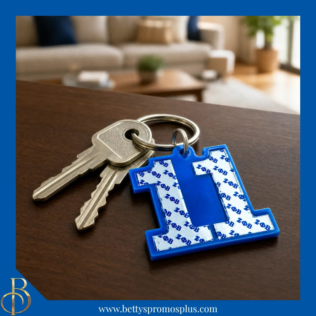 Zeta Phi Beta ΖΦΒ Line Number Mirrored Acrylic Keychain Available 1-25-Zeta Phi Beta Paraphernalia-Zeta Phi Beta Keychain-Betty's Promos Plus