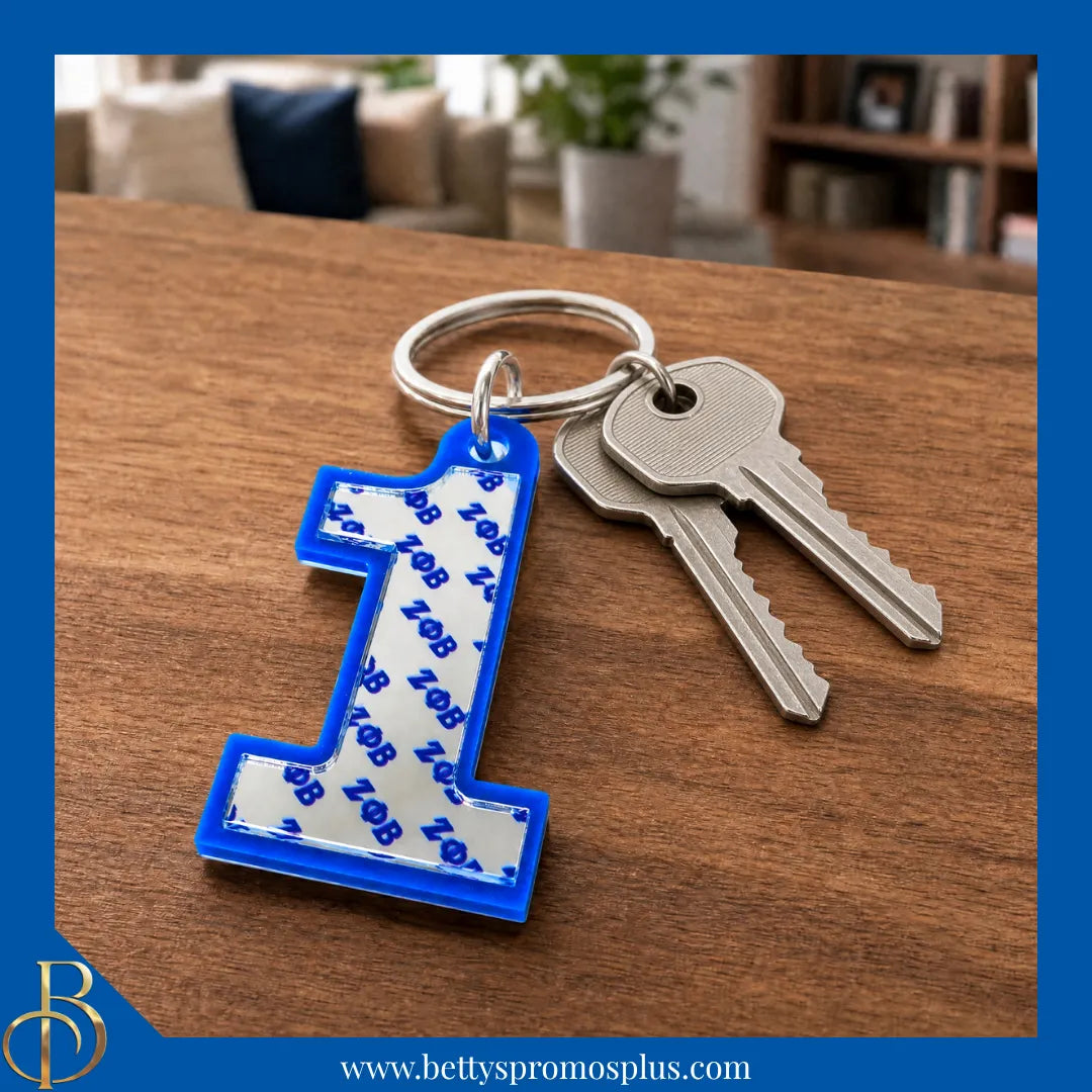 Zeta Phi Beta ΖΦΒ Line Number Mirrored Acrylic Keychain Available 1-25-Zeta Phi Beta Paraphernalia-Zeta Phi Beta Keychain-Betty's Promos Plus