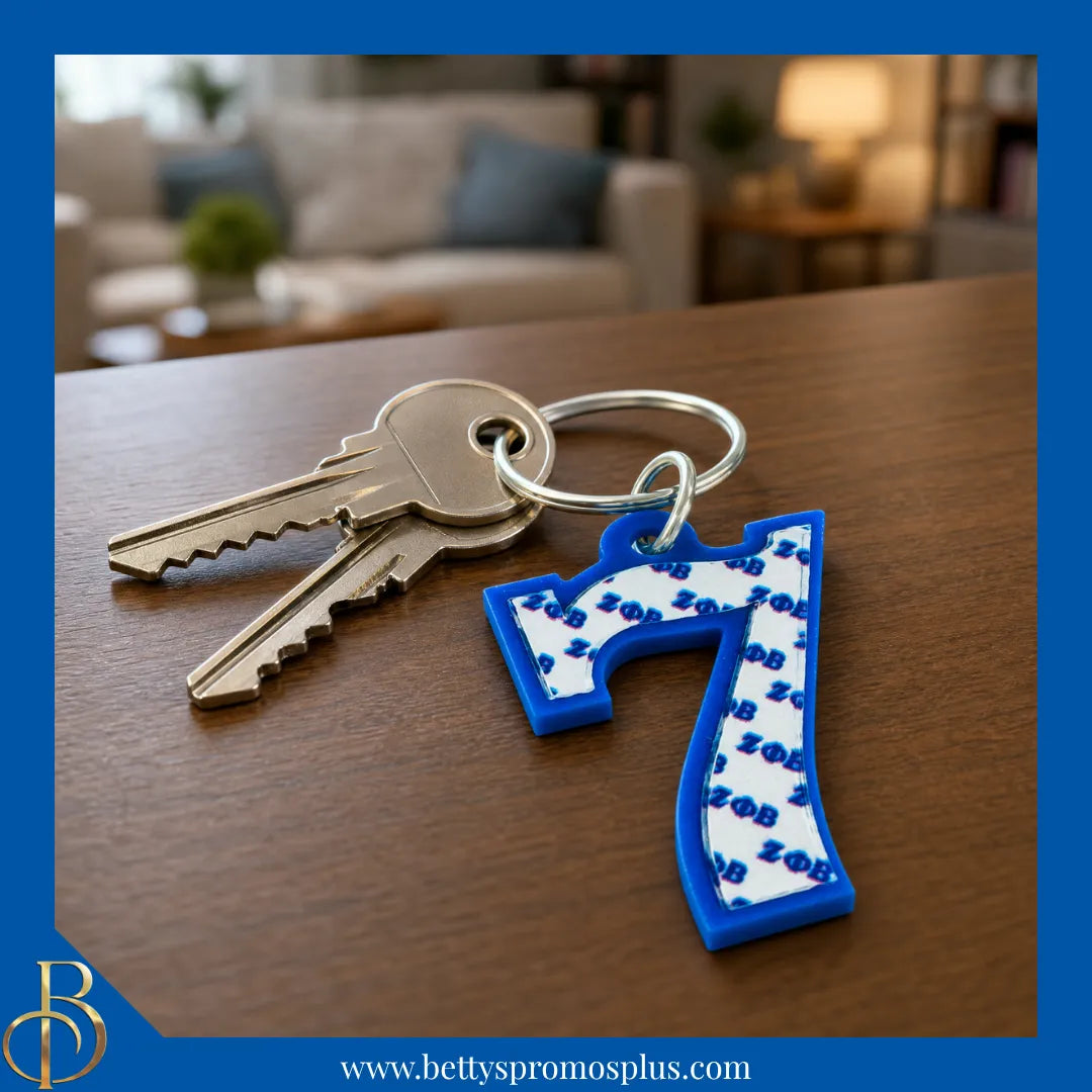 Zeta Phi Beta ΖΦΒ Line Number Mirrored Acrylic Keychain Available 1-25-Zeta Phi Beta Paraphernalia-Zeta Phi Beta Keychain-Betty's Promos Plus