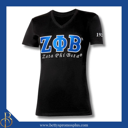Zeta Phi Beta ΖΦΒ Luxury Embroidered T-Shirt with 1920 Sleeve-Black-Small-Zeta Phi Beta Paraphernalia-Zeta Phi Beta T-Shirts-Betty's Promos Plus