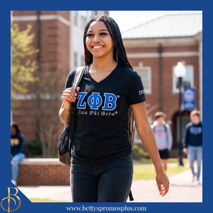 Zeta Phi Beta ΖΦΒ Luxury Embroidered T-Shirt with 1920 Sleeve-Zeta Phi Beta Paraphernalia-Zeta Phi Beta T-Shirts-Betty's Promos Plus