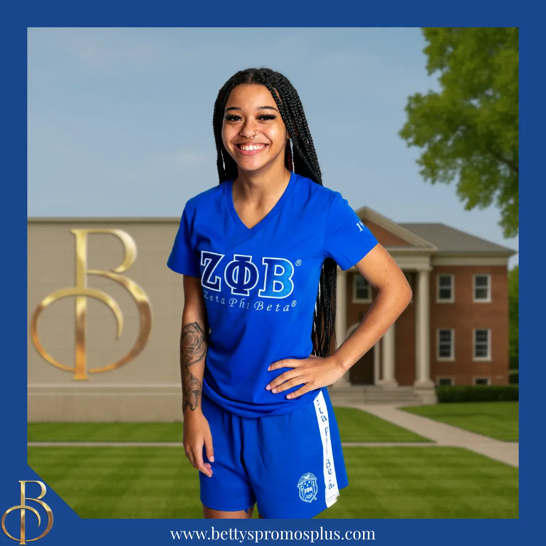 Zeta Phi Beta ΖΦΒ Luxury Embroidered T-Shirt with 1920 Sleeve-Zeta Phi Beta Paraphernalia-Zeta Phi Beta T-Shirts-Betty's Promos Plus