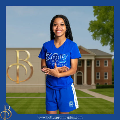 Zeta Phi Beta ΖΦΒ Luxury Embroidered T-Shirt with 1920 Sleeve-Zeta Phi Beta Paraphernalia-Zeta Phi Beta T-Shirts-Betty's Promos Plus