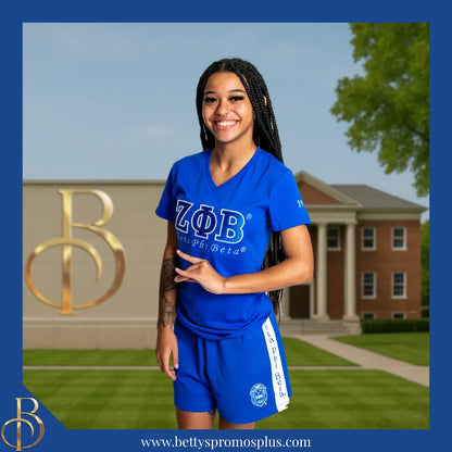 Zeta Phi Beta ΖΦΒ Luxury Embroidered T-Shirt with 1920 Sleeve-Zeta Phi Beta Paraphernalia-Zeta Phi Beta T-Shirts-Betty's Promos Plus