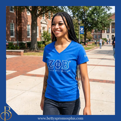 Zeta Phi Beta ΖΦΒ Luxury Embroidered T-Shirt with 1920 Sleeve-Zeta Phi Beta Paraphernalia-Zeta Phi Beta T-Shirts-Betty's Promos Plus