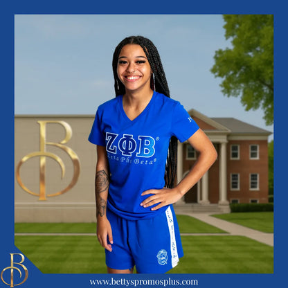 Zeta Phi Beta ΖΦΒ Luxury Embroidered T-Shirt with 1920 Sleeve-Zeta Phi Beta Paraphernalia-Zeta Phi Beta T-Shirts-Betty's Promos Plus