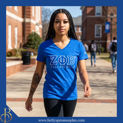 Zeta Phi Beta ΖΦΒ Luxury Embroidered T-Shirt with 1920 Sleeve-Zeta Phi Beta Paraphernalia-Zeta Phi Beta T-Shirts-Betty's Promos Plus