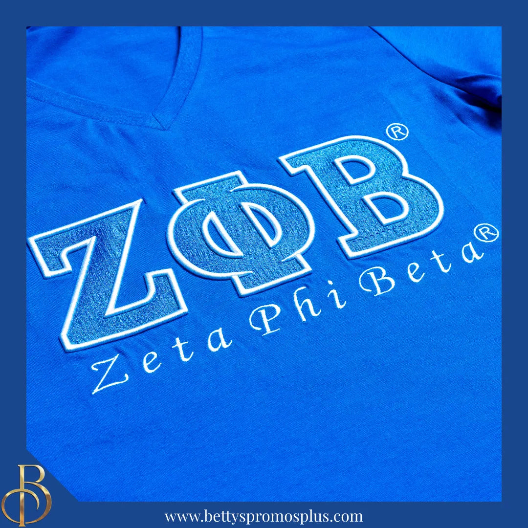 Zeta Phi Beta ΖΦΒ Luxury Embroidered T-Shirt with 1920 Sleeve-Zeta Phi Beta Paraphernalia-Zeta Phi Beta T-Shirts-Betty's Promos Plus