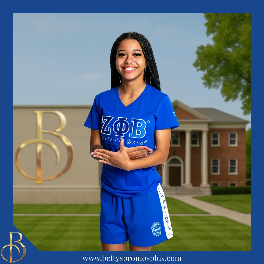 Zeta Phi Beta ΖΦΒ Luxury Embroidered T-Shirt with 1920 Sleeve-Zeta Phi Beta Paraphernalia-Zeta Phi Beta T-Shirts-Betty's Promos Plus
