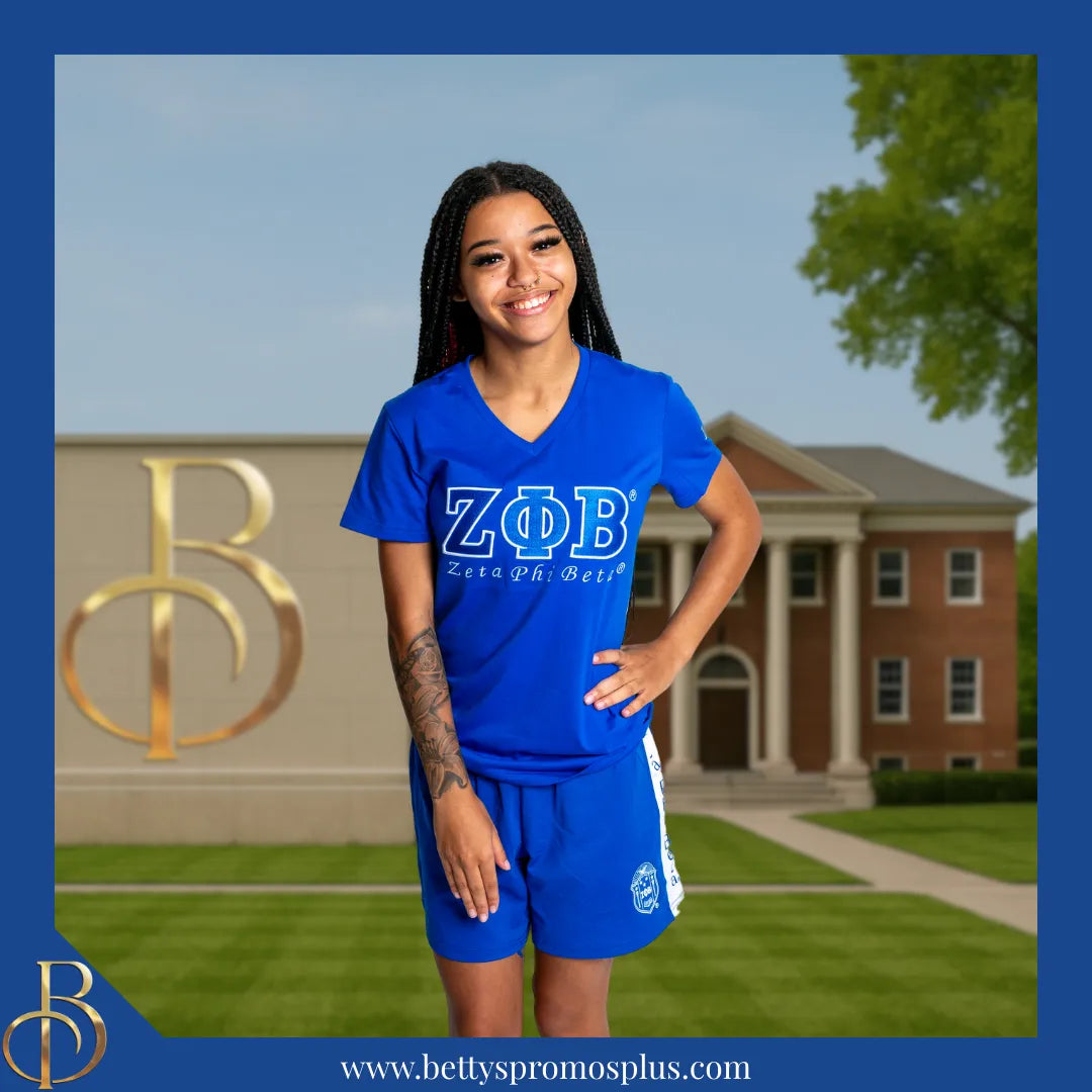 Zeta Phi Beta ΖΦΒ Luxury Embroidered T-Shirt with 1920 Sleeve-Zeta Phi Beta Paraphernalia-Zeta Phi Beta T-Shirts-Betty's Promos Plus