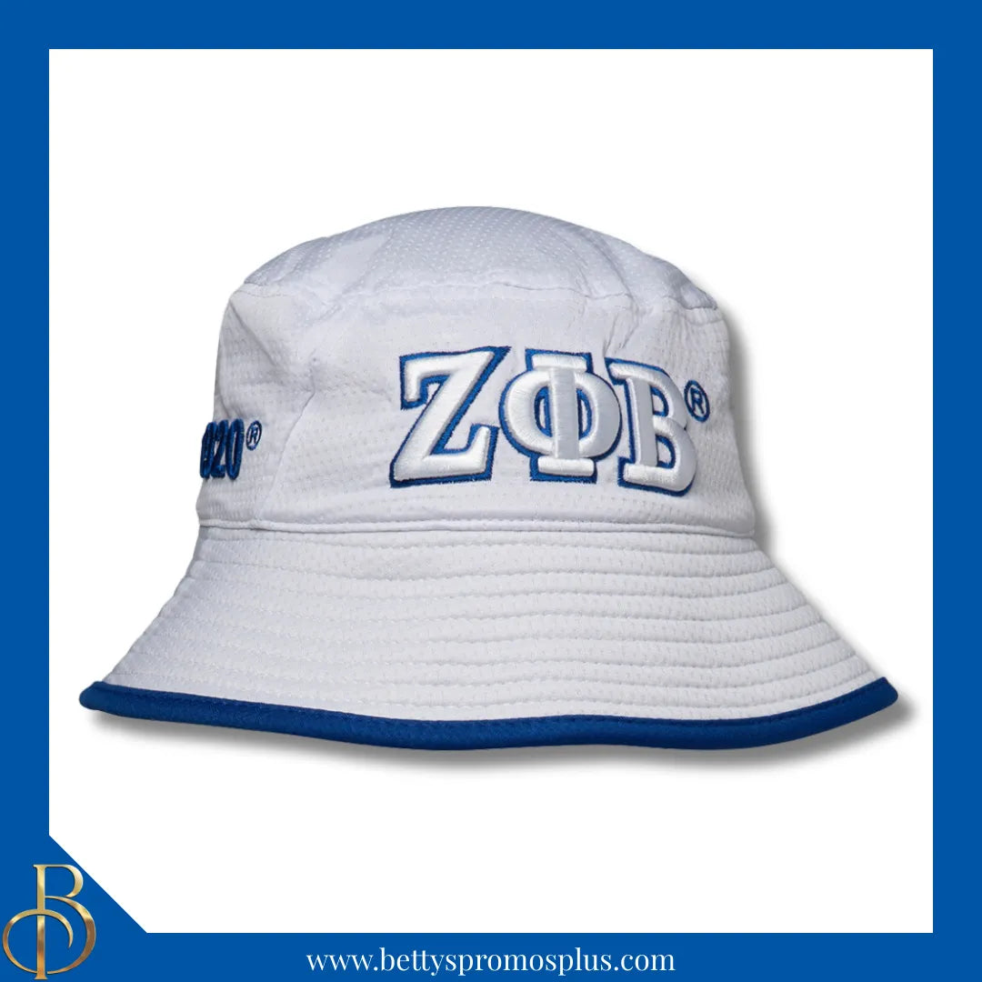 Zeta Phi Beta ΖΦΒ Mesh Flex Fit Embroidered Bucket Hat-White-Zeta Phi Beta Paraphernalia-Zeta Phi Beta Hats-Betty's Promos Plus