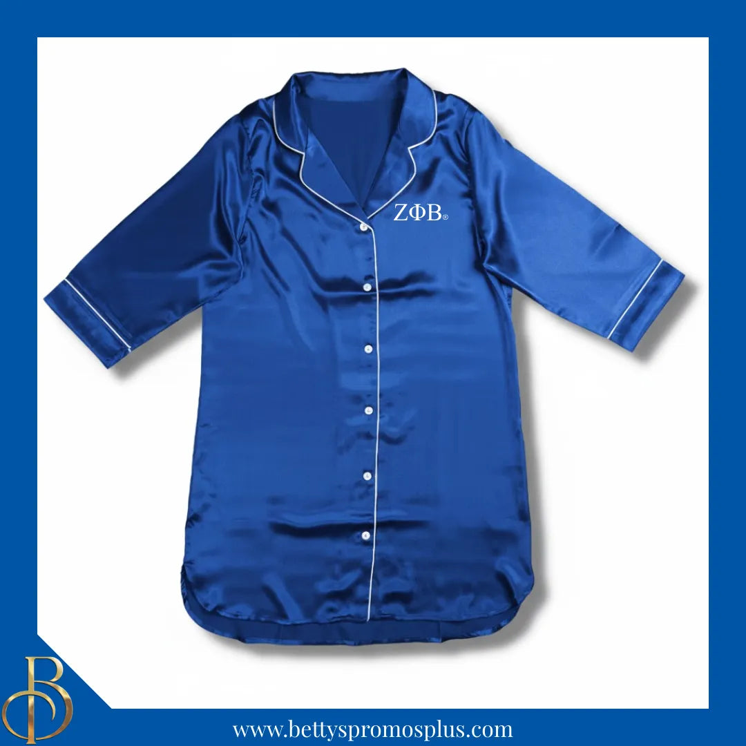 Zeta Phi Beta ΖΦΒ Nightshirt Pajama Night Shirt Gown-Blue-S/M-Zeta Phi Beta Paraphernalia-Zeta Phi Beta Pajamas-Betty's Promos Plus