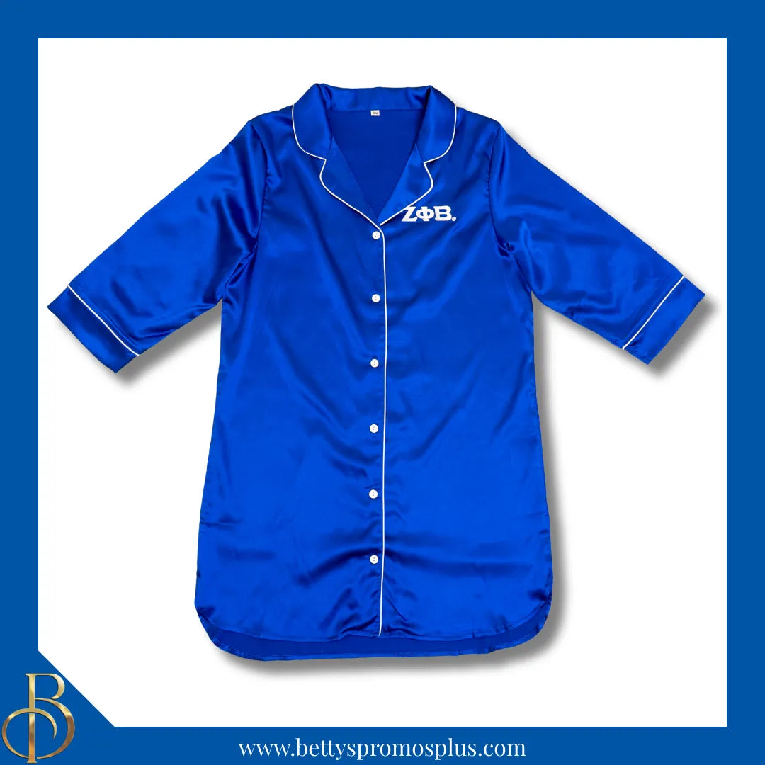 Zeta Phi Beta ΖΦΒ Nightshirt Pajama Night Shirt Gown-Blue-S/M-Zeta Phi Beta Paraphernalia-Zeta Phi Beta Pajamas-Betty's Promos Plus