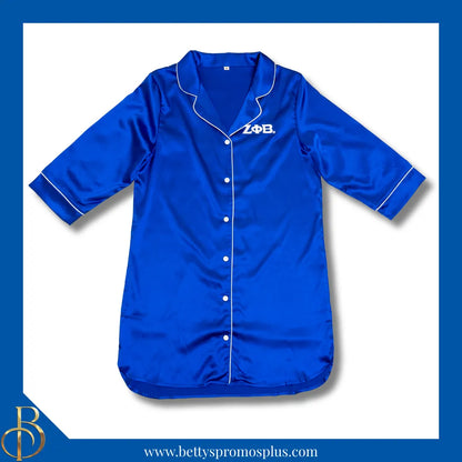 Zeta Phi Beta ΖΦΒ Nightshirt Pajama Night Shirt Gown-Blue-S/M-Zeta Phi Beta Paraphernalia-Zeta Phi Beta Pajamas-Betty's Promos Plus