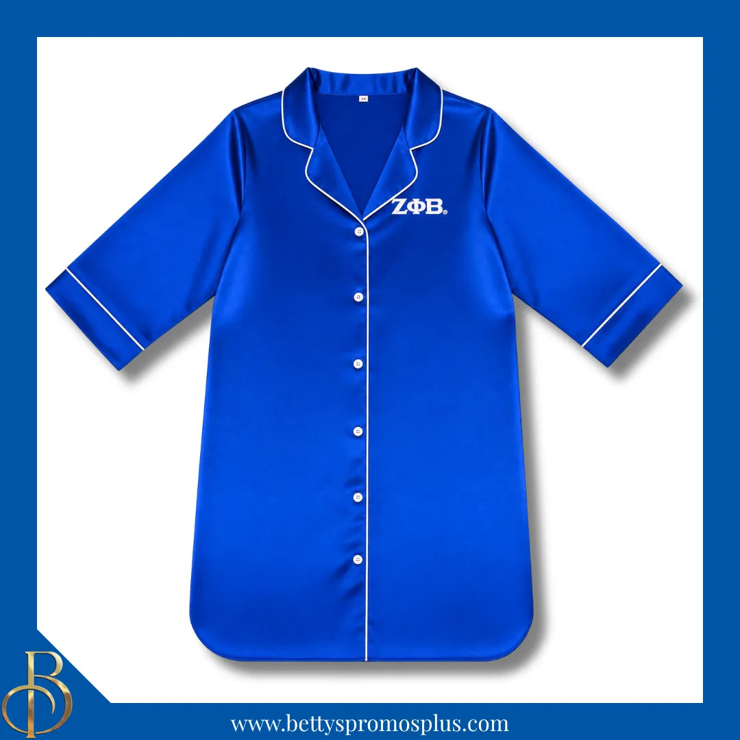 Zeta Phi Beta ΖΦΒ Nightshirt Pajama Night Shirt Gown-Blue-S/M-Zeta Phi Beta Paraphernalia-Zeta Phi Beta Pajamas-Betty's Promos Plus