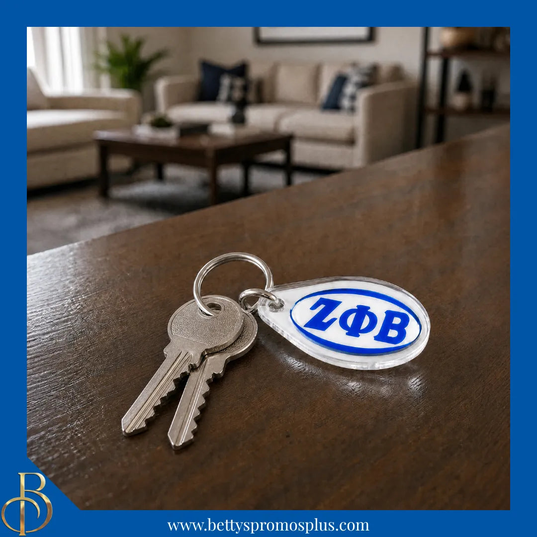 Zeta Phi Beta ΖΦΒ Oval Acrylic Keychain-Zeta Phi Beta Paraphernalia-Zeta Phi Beta Keychain-Betty's Promos Plus