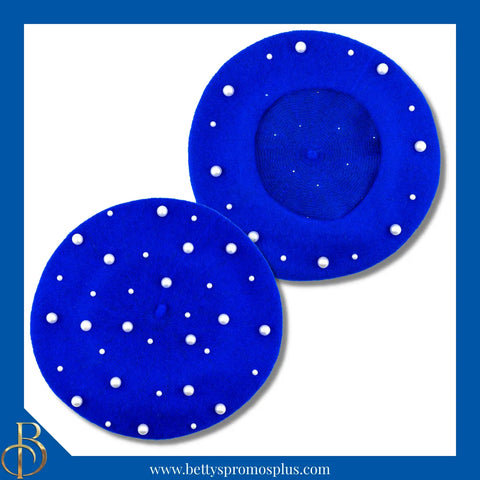 Zeta Phi Beta ΖΦΒ Pearl Beret Wool Tam-Blue-Zeta Phi Beta Paraphernalia-Zeta Phi Beta Beret-Betty's Promos Plus