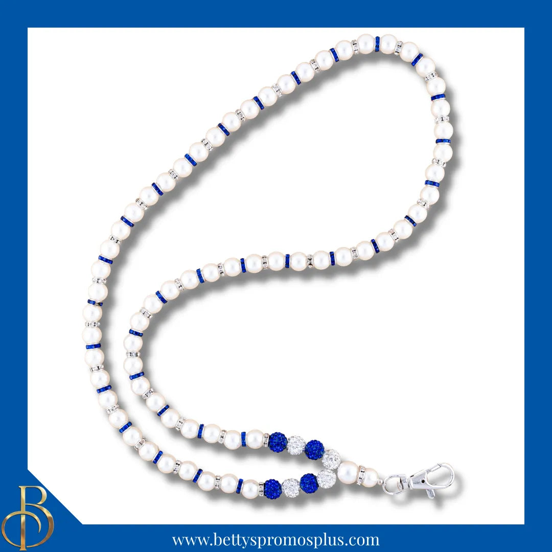 Zeta Phi Beta ΖΦΒ Pearl Lanyard with Rhinestone Spacers-White-Lanyard-Zeta Phi Beta Paraphernalia-Zeta Phi Beta Lanyards-Betty's Promos Plus