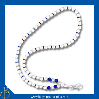 Zeta Phi Beta ΖΦΒ Pearl Lanyard with Rhinestone Spacers-White-Lanyard-Zeta Phi Beta Paraphernalia-Zeta Phi Beta Lanyards-Betty's Promos Plus