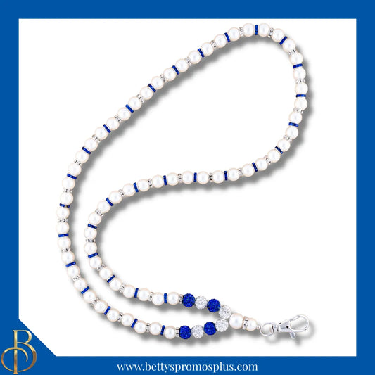 Zeta Phi Beta ΖΦΒ Pearl Lanyard with Rhinestone Spacers-White-Lanyard-Zeta Phi Beta Paraphernalia-Zeta Phi Beta Lanyards-Betty's Promos Plus