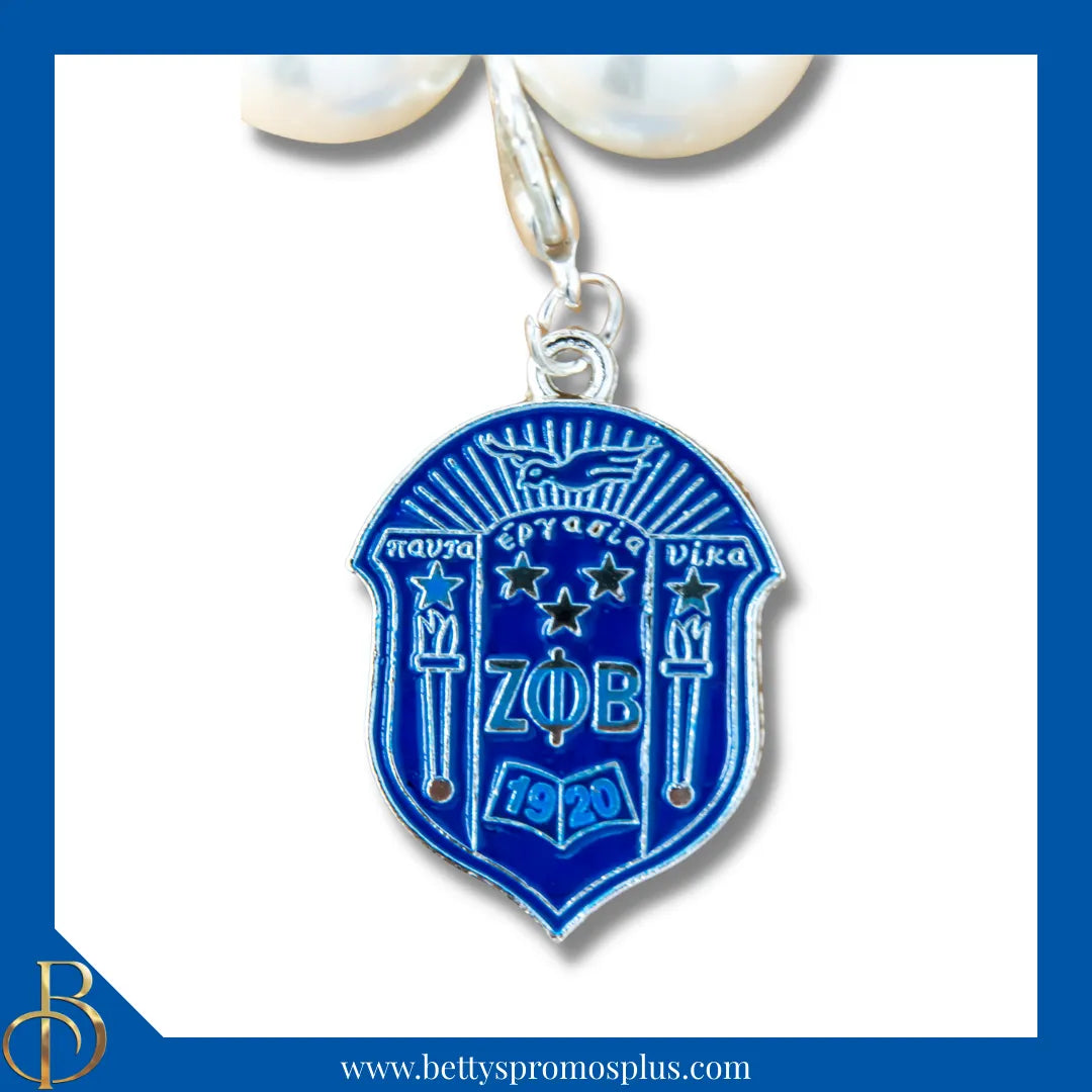 Zeta Phi Beta ΖΦΒ Pearl Necklace with Shield Charm-Zeta Phi Beta Paraphernalia-Zeta Phi Beta Necklace-Betty's Promos Plus