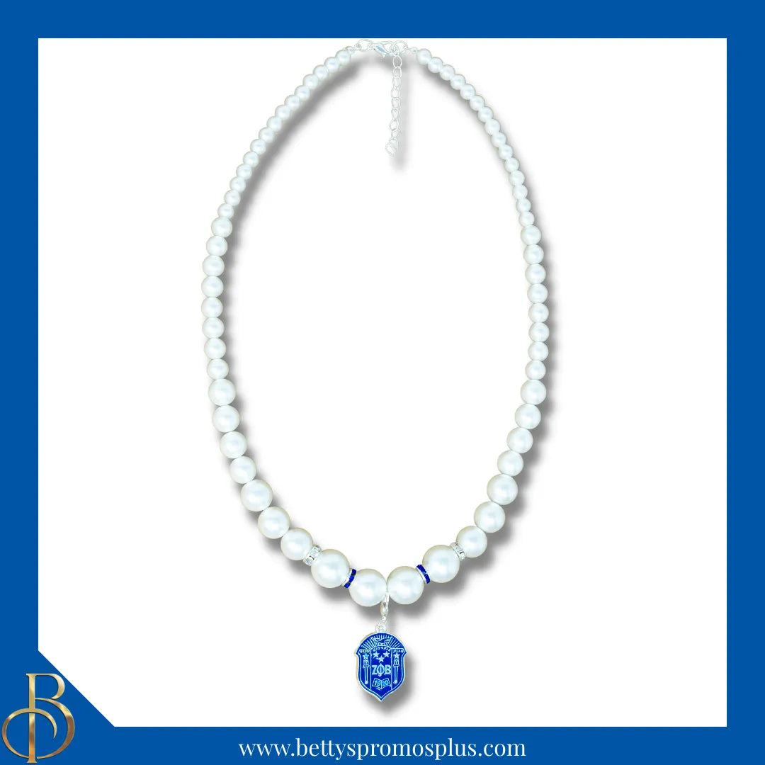Zeta Phi Beta ΖΦΒ Pearl Necklace with Shield Charm-Zeta Phi Beta Paraphernalia-Zeta Phi Beta Necklace-Betty's Promos Plus