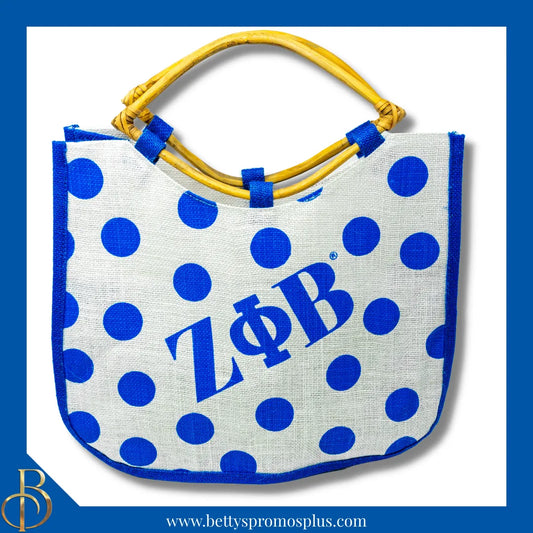Zeta Phi Beta ΖΦΒ Polka Dot Sorority Jute Bag-White-Zeta Phi Beta Paraphernalia-Zeta Phi Beta Purses-Betty's Promos Plus