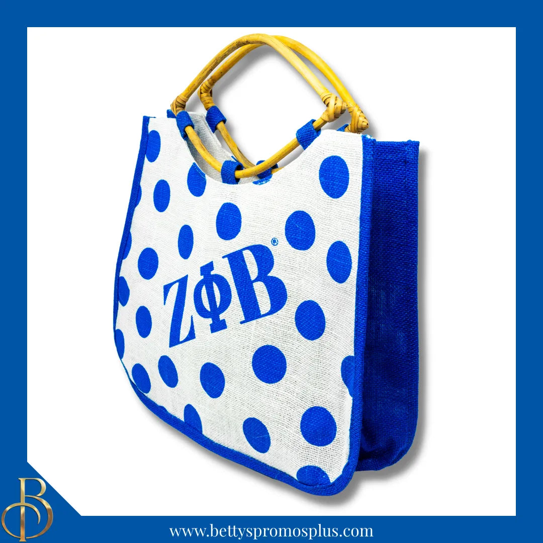 Zeta Phi Beta ΖΦΒ Polka Dot Sorority Jute Bag-Zeta Phi Beta Paraphernalia-Zeta Phi Beta Purses-Betty's Promos Plus
