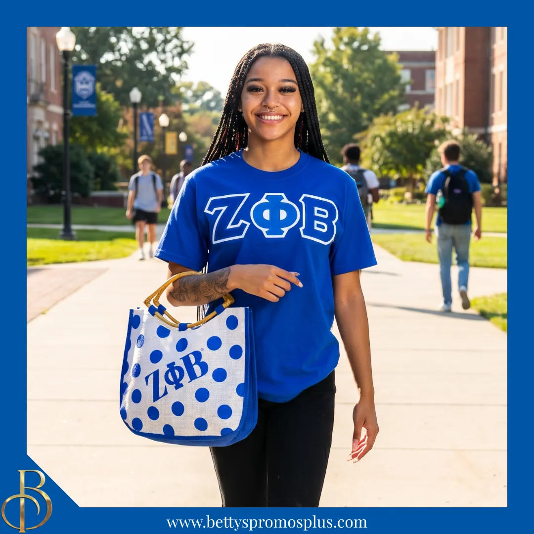 Zeta Phi Beta ΖΦΒ Polka Dot Sorority Jute Bag-Zeta Phi Beta Paraphernalia-Zeta Phi Beta Purses-Betty's Promos Plus
