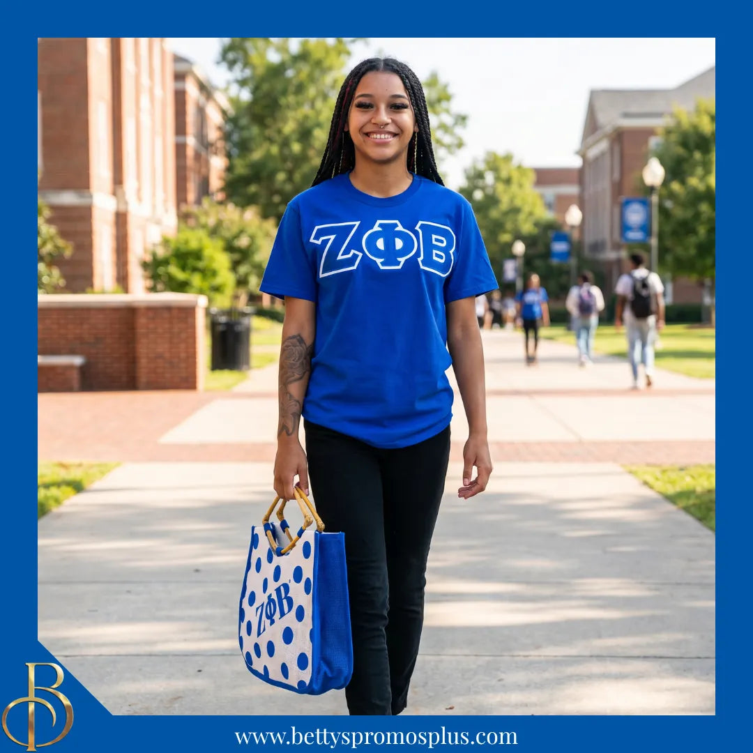 Zeta Phi Beta ΖΦΒ Polka Dot Sorority Jute Bag-Zeta Phi Beta Paraphernalia-Zeta Phi Beta Purses-Betty's Promos Plus